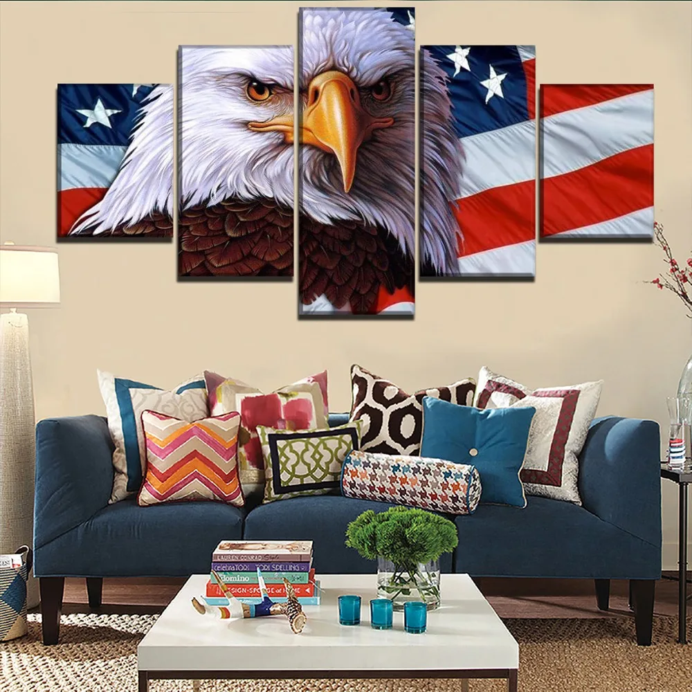 Плакат с HD-печатью 5 шт. флаг американского Орла картины на холсте декоративные
