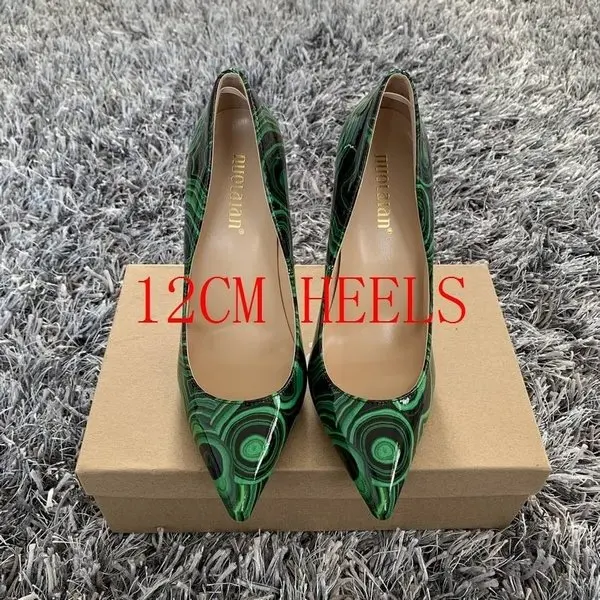 LY-AL 12cm Женские туфли-лодочки; Цвет зеленый; лакированная кожа; очень высокий каблук; пикантные женские туфли-лодочки с острым носком на шпильке; женская обувь для вечеринок на каблуке без застежки - Цвет: LY-AL 12cm