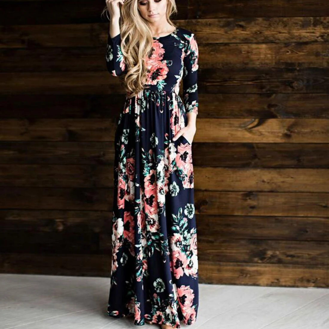 Женское пляжное платье с круглым вырезом YJSFG винтажное длинное макси цветочным