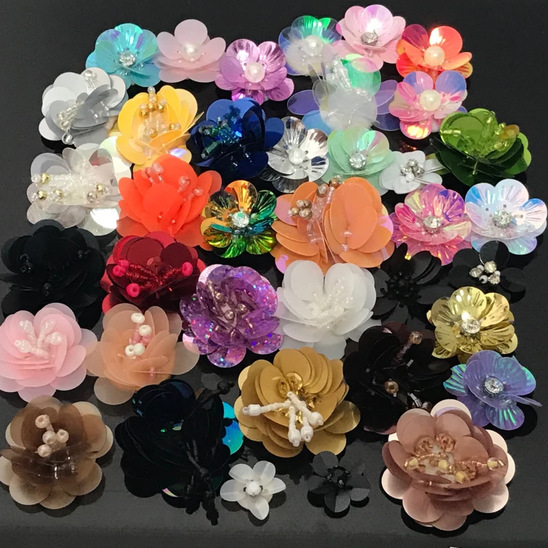 

20pcs/lot Mixed Sequin Flower Patch DIY Different Colors Flower Patches Sew On Fabric Badges Sew-On Cloth Applique