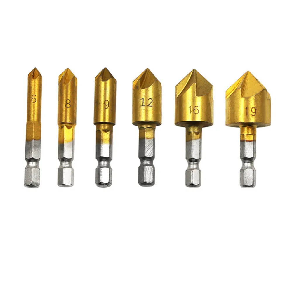 6 шт. 5 флейт зенковки набор сверл 90 градусов 1/4 &quotсчетчик раковины фаски Резак DIY