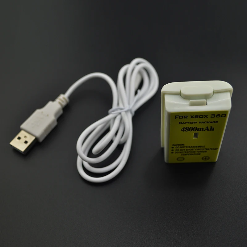 Аккумулятор для джойстика 4800mAh перезаряжаемый аккумулятор с usb-кабелем для зарядки постоянного тока для беспроводного контроллера Xbox 360 черный/белый