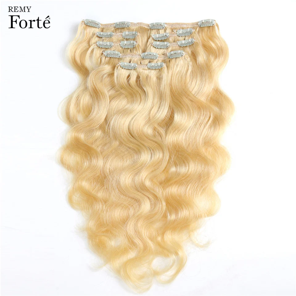 Remy Forte Clip In Human Hair Extensions Body Wave Bundles Human Hair Clip In Extensions 613 Blonde  Bundles 7 Pcs Hair Clip Ins