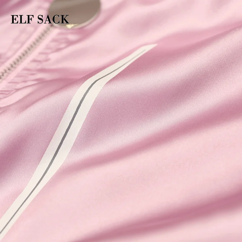 ELFSACK, новинка, модные женские куртки с буквенным принтом на молнии, женская верхняя одежда, пальто, Повседневная Уличная одежда с круглым вырезом, свободные женские куртки