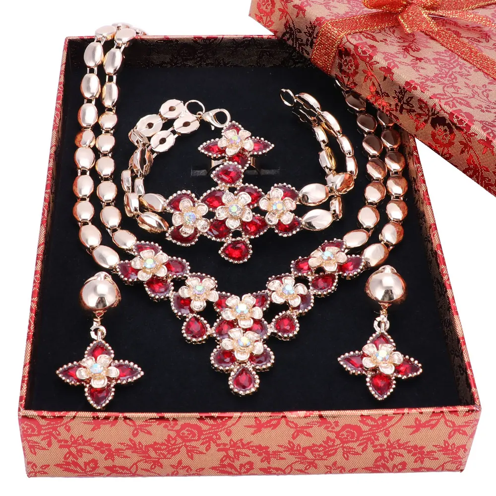 Ювелирные наборы для женщин ожерелье серьги браслет кольцо золотой цвет Африка