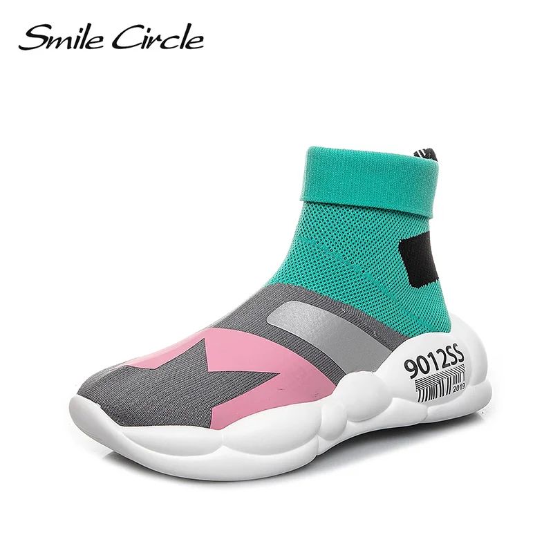 Smile Circle/2019 г. весенние вязаные кроссовки для женщин носки сапоги модная