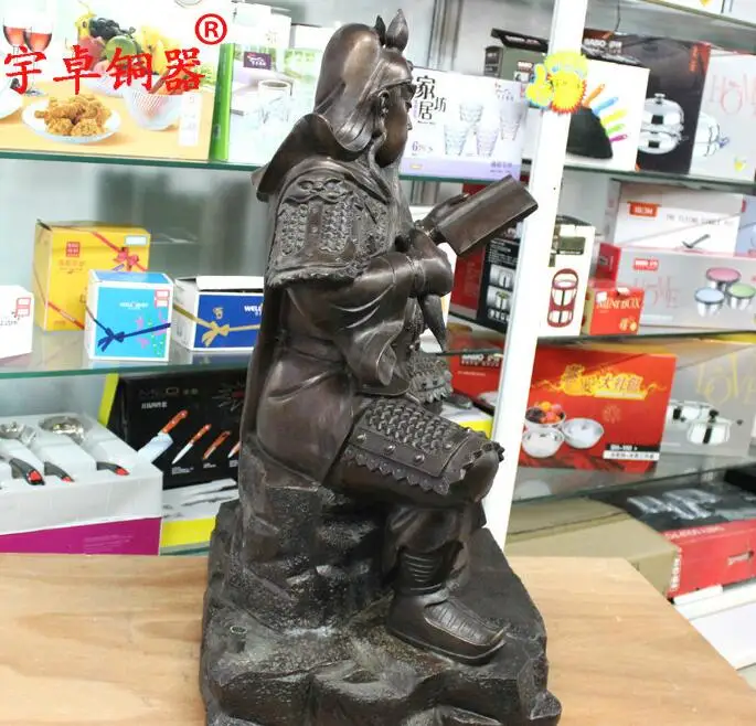 33 огромная китайская Бронзовая статуэтка сидя Дракон Гуань Гонг книга для чтения
