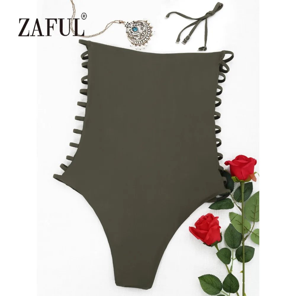 Женский купальный костюм ZAFUL Цельный купальник-бандо без бретелек однотонный с
