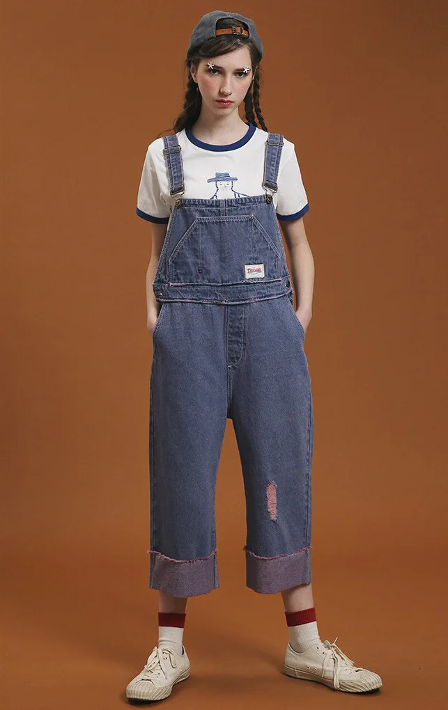 Новинка весны 2017 модные женские комбинезоны длинные джинсовые широкие брюки