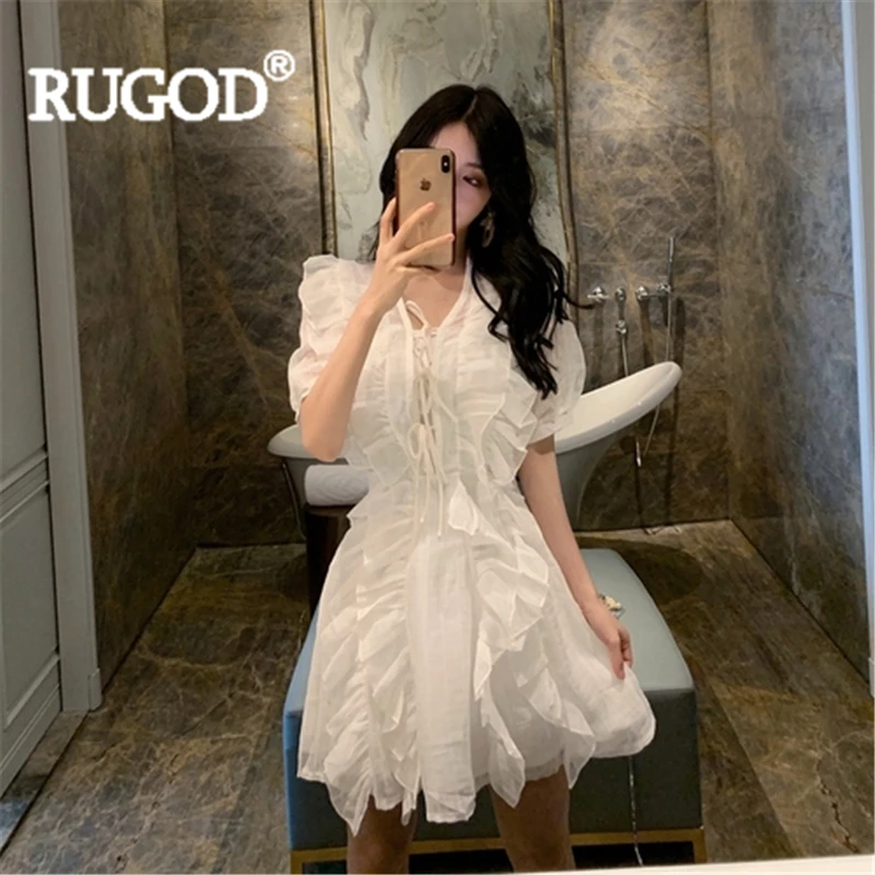 Женское вечернее платье RUGOD белое элегантное кружевное трапециевидной формы с