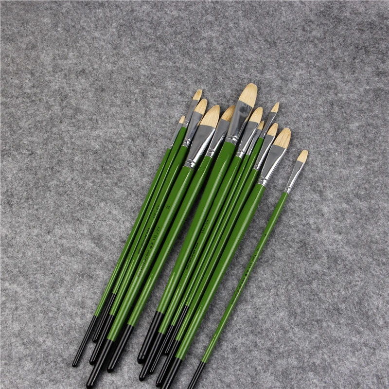 6pcs/Set, Different sizes pig bristle artist oil painting brushes duck Tongue brush Set Drawing Art Supplies Watercolor Gouache