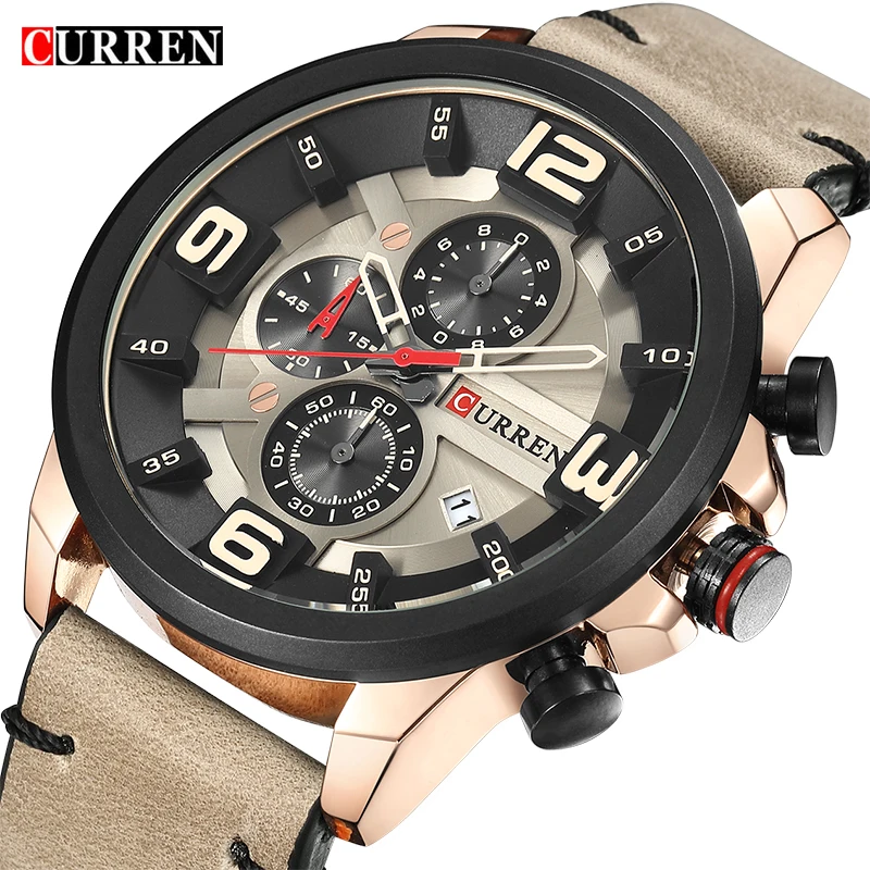 Спортивные мужские часы CURREN кварцевые с кожаным ремешком 8288|clock brand|clock menclock men brand |