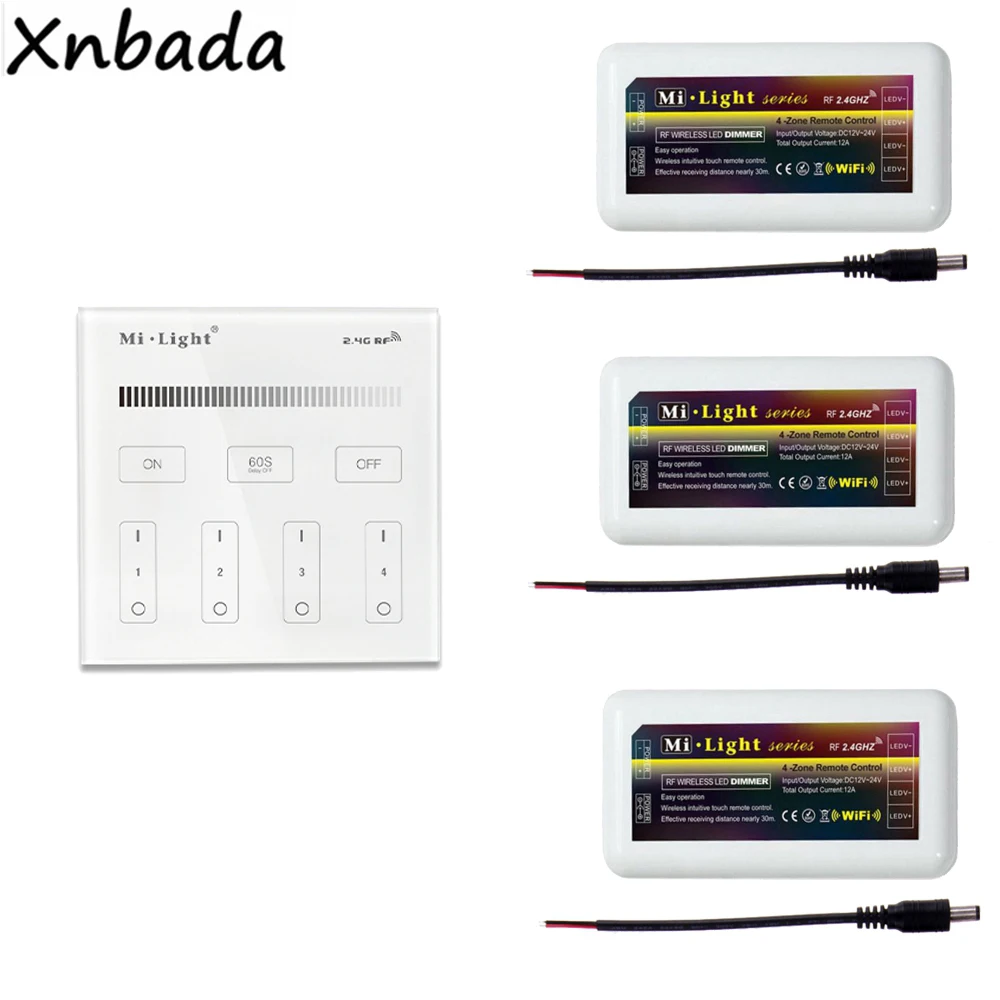 MiBoxer 2.4G T1 Сенсорная панель для настенного монтажа с пультом дистанционного управления Led AC110/220V Milight контроллер для одноцветных лент DC12-24V.
