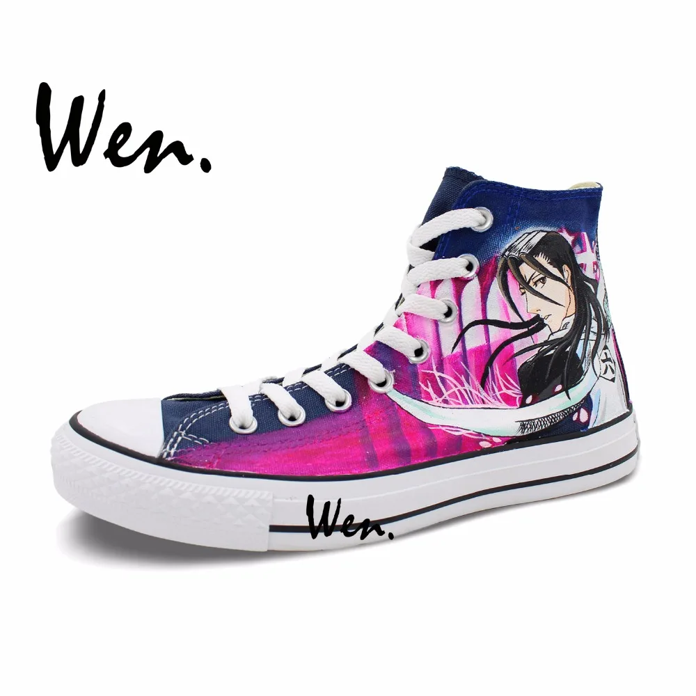 Wen Anime Hand Painted Shoes Design Custom Bleach Byakuya Kuchiki Christmas Gifts High Top Men Women's Canvas Sneakers | Спорт и