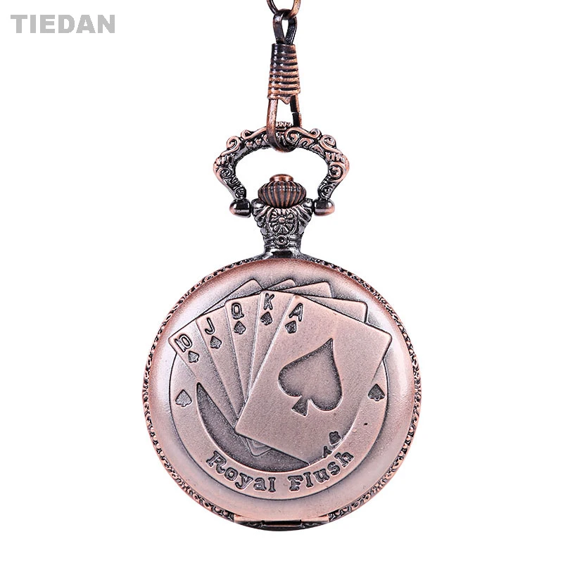 Tiedan Лидер продаж красный Медь Royal Flush карманные часы круглые брелок с кулоном цепи