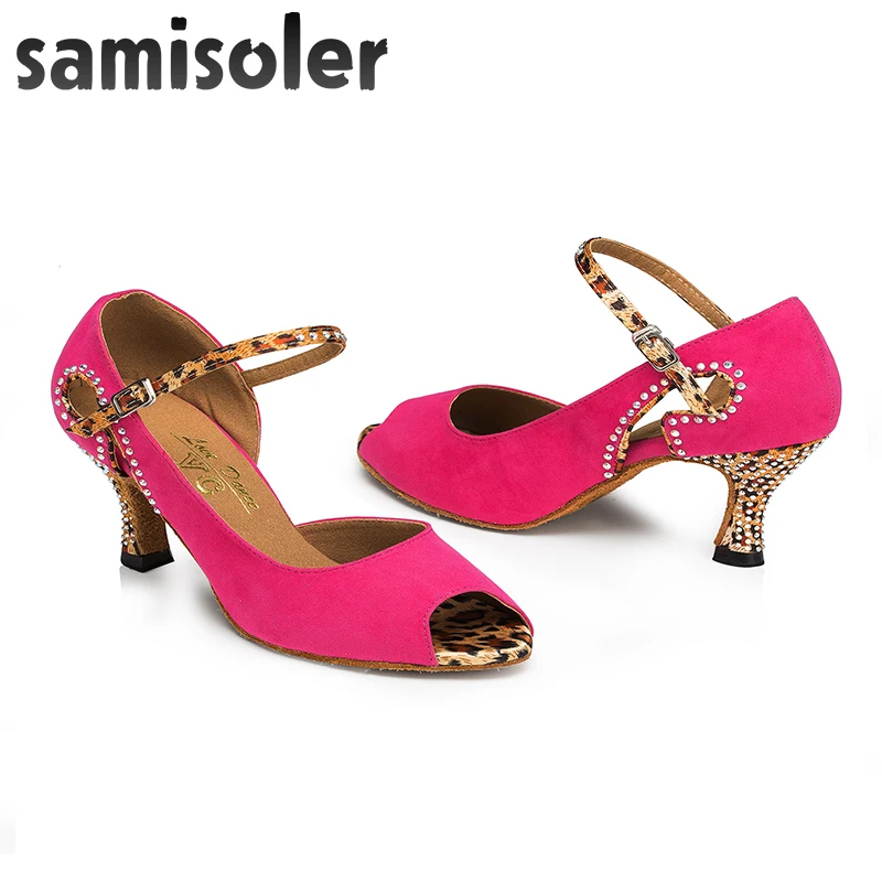 Samisoler Bule/P New Cloth Collocation Shine Ribbons Ballroom Fashion Dance Women Latin Dance Competition Shoes