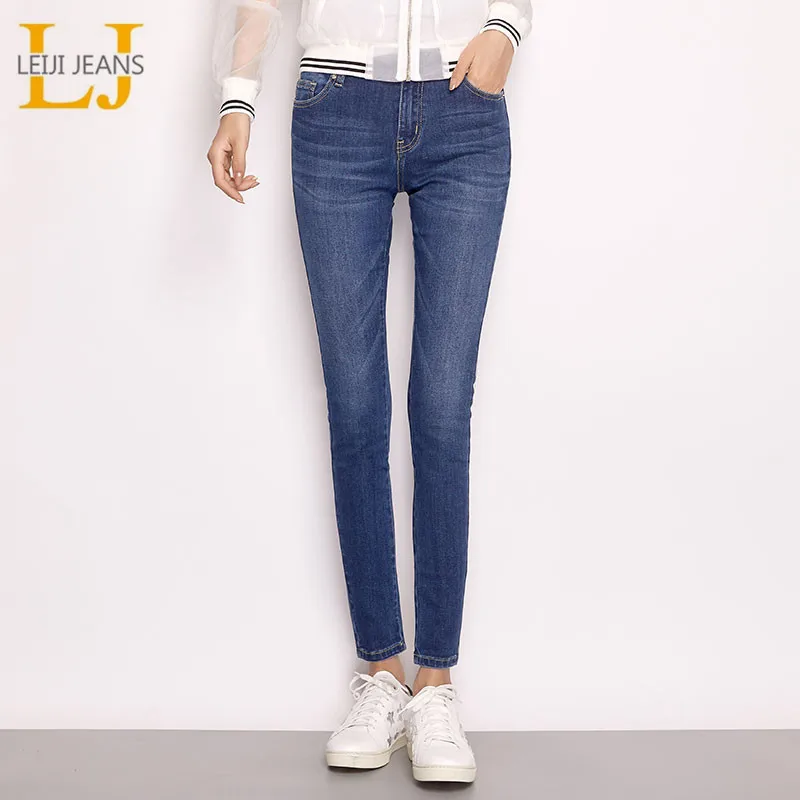 Женские узкие джинсы LEIJIJEANS повседневные синие скинни со средней посадкой полной