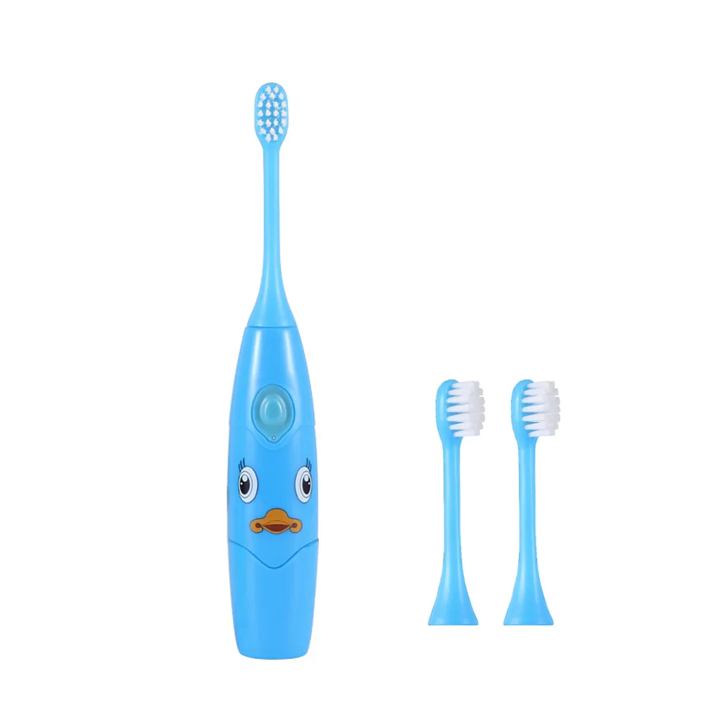 Blue with 3 Heads 2 режима музыка электрическая детская зубная щетка мультяшный узор звуковая зубная щетка замена мягкие насадки зубных щеток Дети Уход за полостью рта - Цвет: Blue with 3 Heads