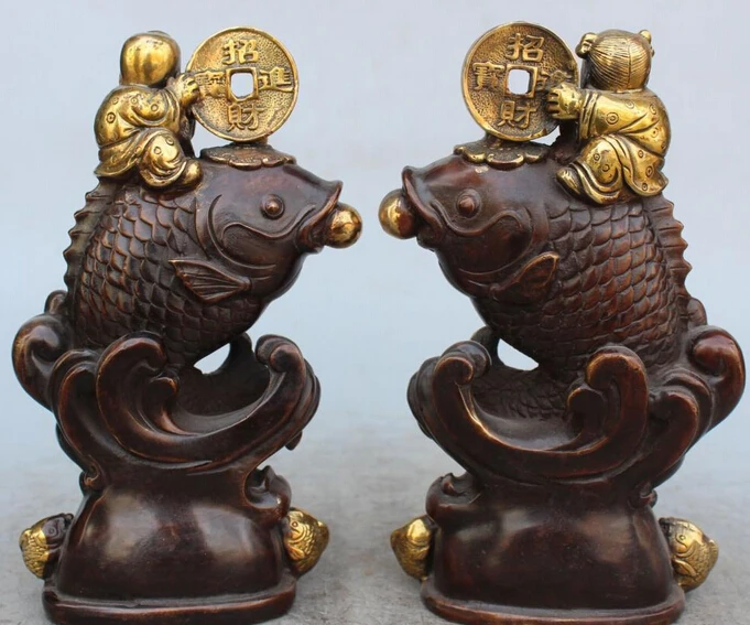 9 &quotкитайская Бронзовая позолоченная Статуэтка для денег богатства мальчиков и