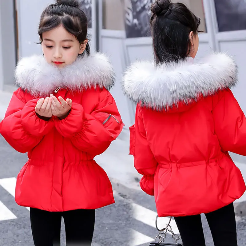 2018 теплое зимнее пальто для девочек теплая хлопковая стеганая меховой воротник