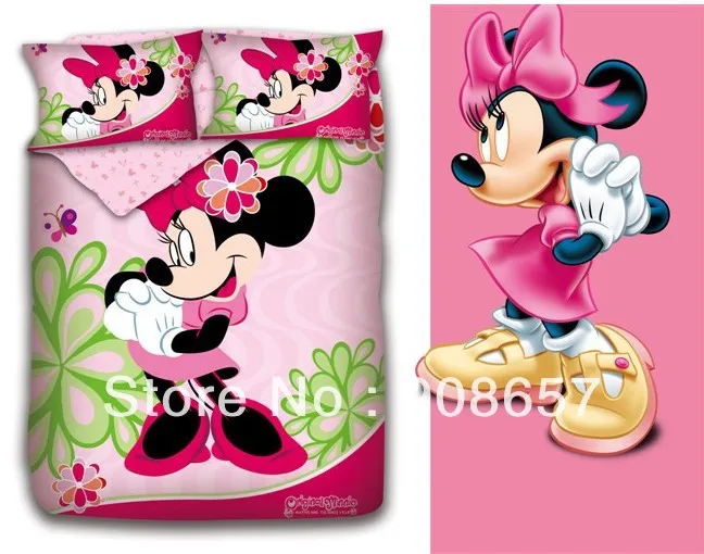 Новое популярное розовое постельное белье для девушек с Минни Маус двуспальный