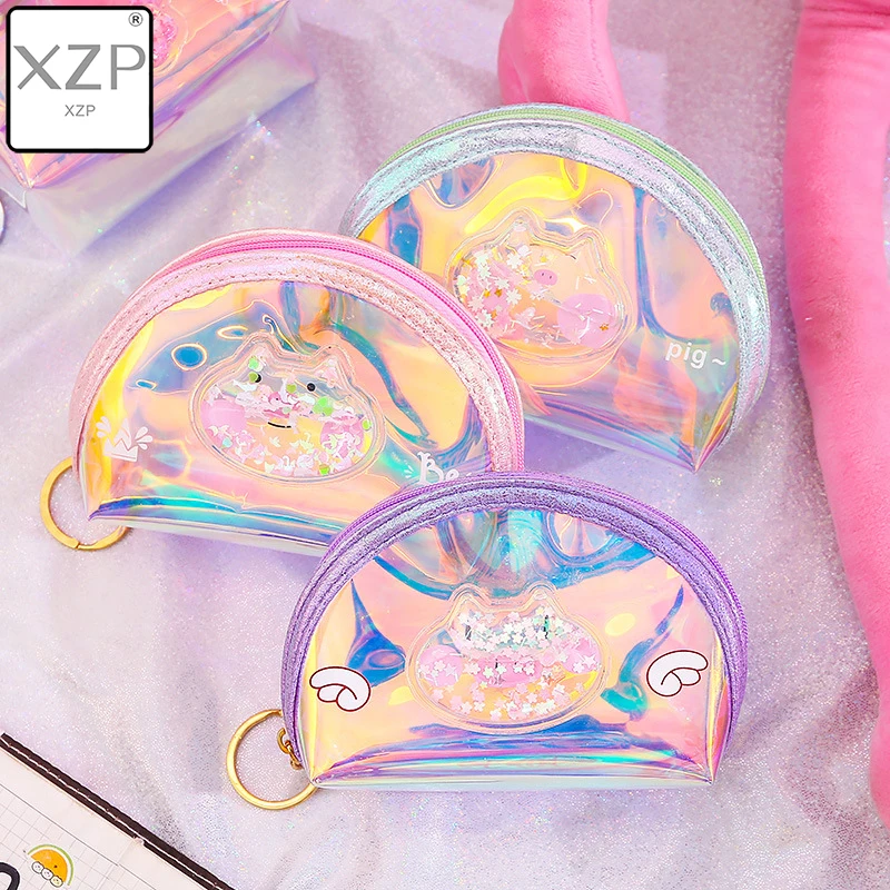 

XZP New Mini Quicksand Small Purse Holographic Women Girls PVC Coin Purses Students Receive Coin Bag Laser Card Holder For Kids