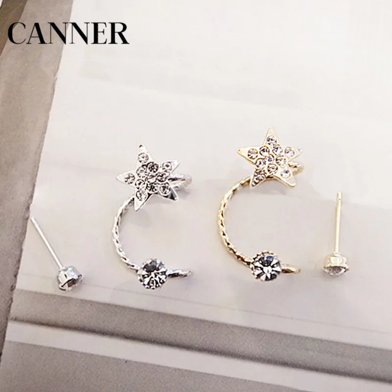 Женские серьги с пентаграммой Canner золотистые и Серебристые кристаллами стразы