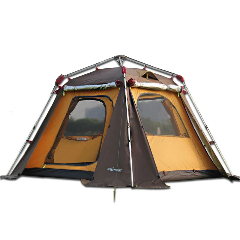 Kaufen Neue 3-5 Person Doppel Schicht Pergola Automatische Aluminium Pole Zelt Outdoor Camping Zelt Familie Zelt