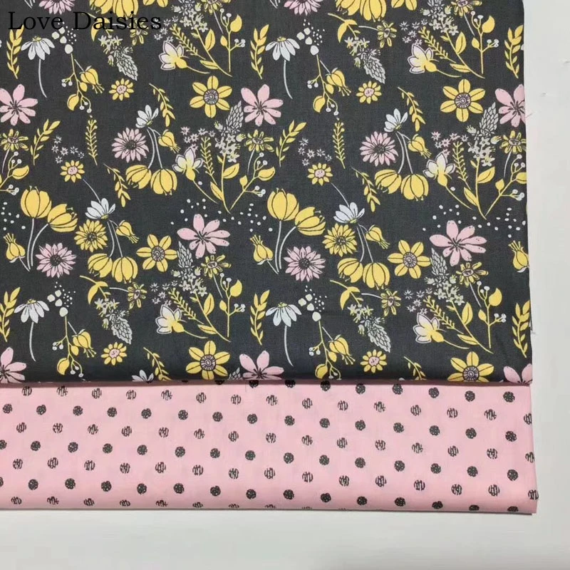 Хлопок Ретро черный желтый Mauve цветок в горошек Ткань в горошек DIY для детей постельные принадлежности одежда летнее платье сумка ручной работы Ремесло Декор