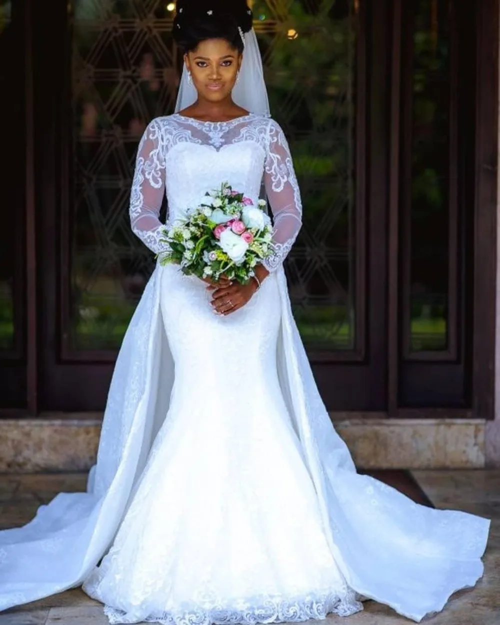 Vestido de noiva/свадебное платье большого размера кружевное свадебное с аппликацией