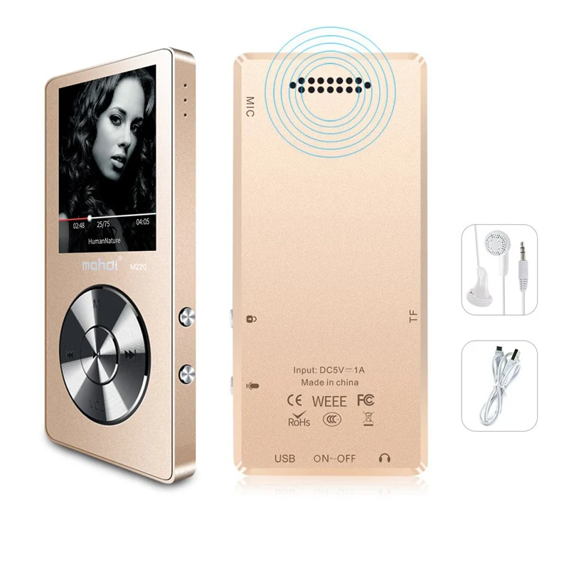 Gold Металлический MP3 плеер без потерь HiFi MP3 музыкальный плеер с высококачественным звуком динамик электронная книга FM радио часы - Цвет: Gold