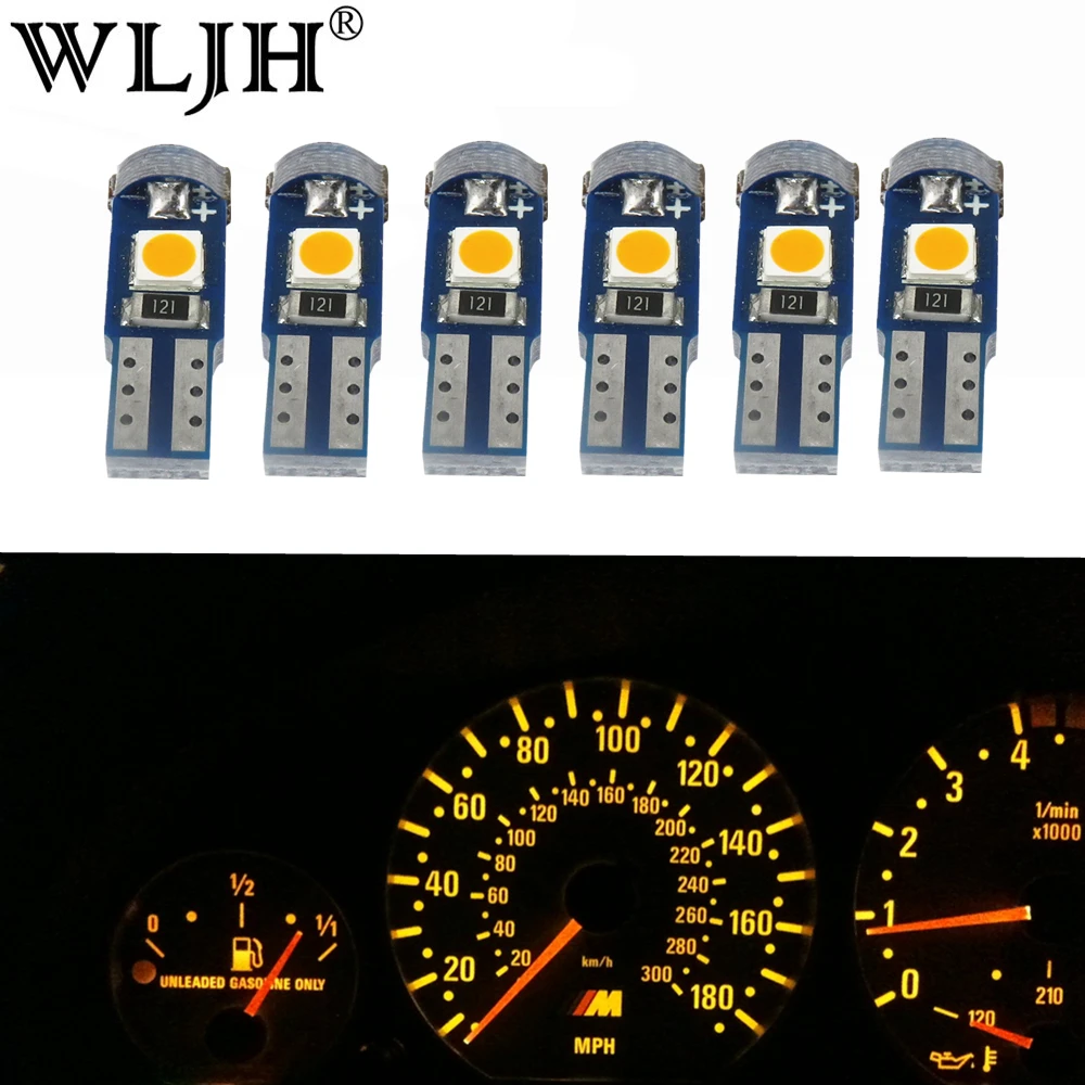 WLJH 6x Canbus T5 Светодиодная лампа 73 74 3030 SMD лампа приборной панели для Subaru BRZ Legacy Tribeca Outback Forester Impreza - Испускаемый цвет: Цвет: желтый