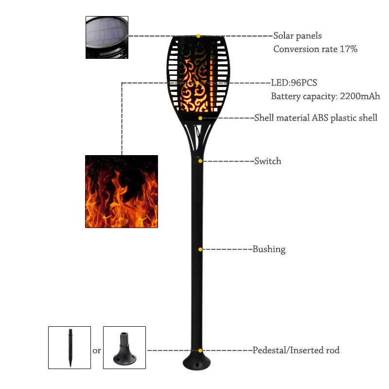 Solar Flame Flickering Lawn Lamp Led Dancing Light Waterproof Outdoor Garden decoration Landscape Lighting Path | Освещение