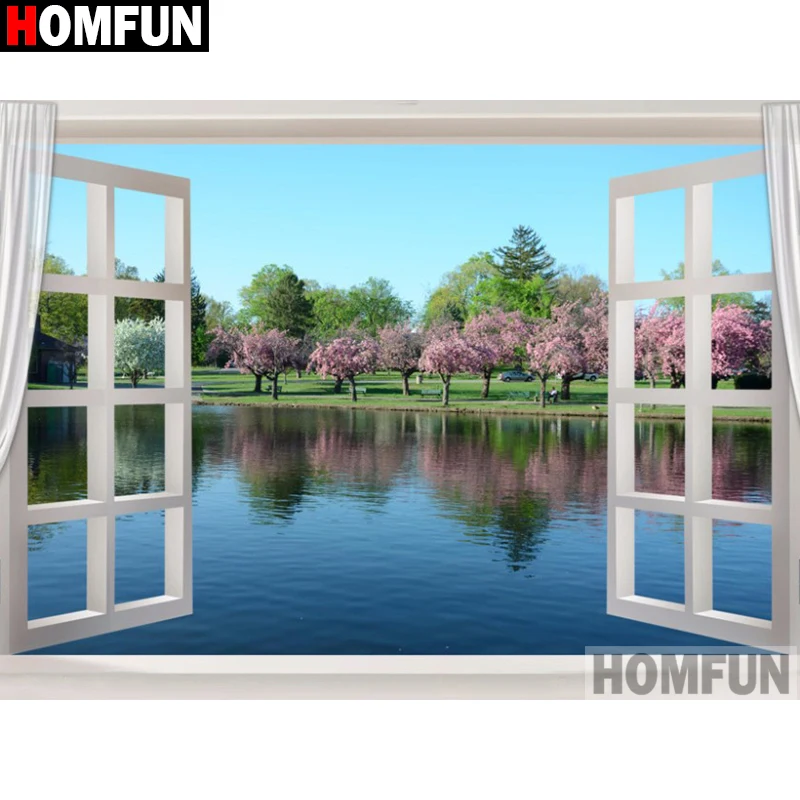 Алмазная живопись HOMFUN A17913 картина Окно с полными квадратными/круглыми стразами