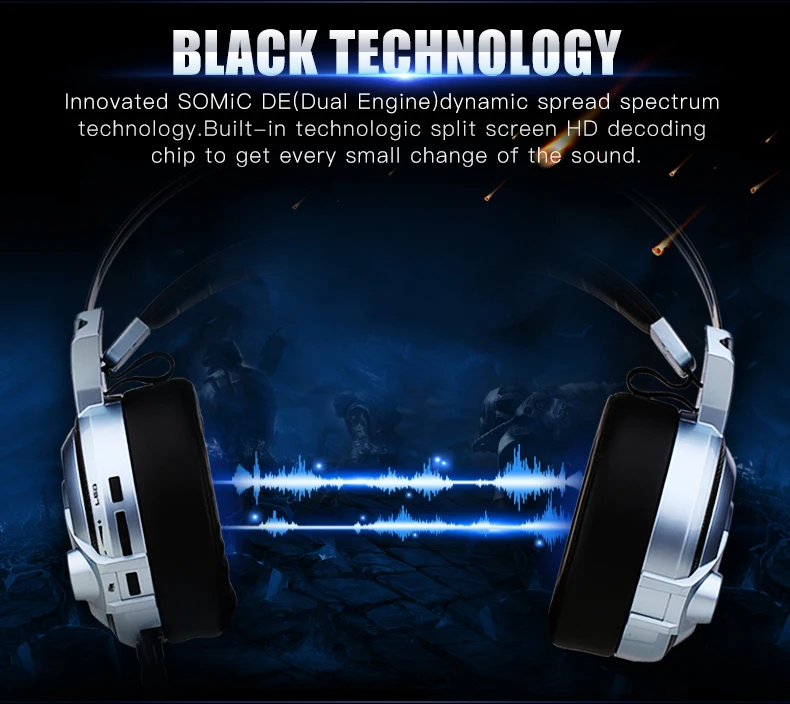 SOMIC G949DE 7,1, виртуальная звуковая игровая гарнитура, светодиодный шумоподавитель, наушники с двойным двигателем, 4 динамика, USB разъем для ПК, игр