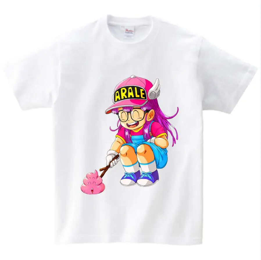 Детская футболка с принтом аниме «Драконий шар Z Arale» топы с короткими рукавами для мальчиков и девочек, футболка детская летняя Милая забавная футболка NN - Цвет: White childreT-shirt
