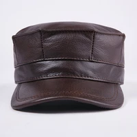 new 100 genuine leather hat mens baseball cap adult winter warm leather cap adjustable ear peaked cap new year gift b 7202