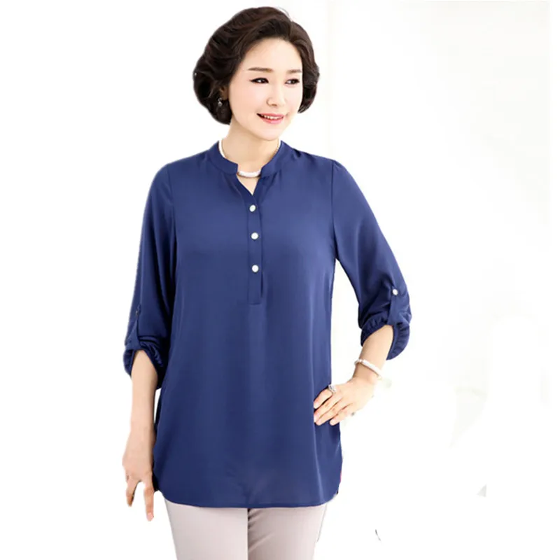 2019 Spring Middle-aged Women's Chiffon Shirt Large Size 5xl 6xl 7xl Blouse Lady Mother Long-sleeved Casual Loose Clothing Tops