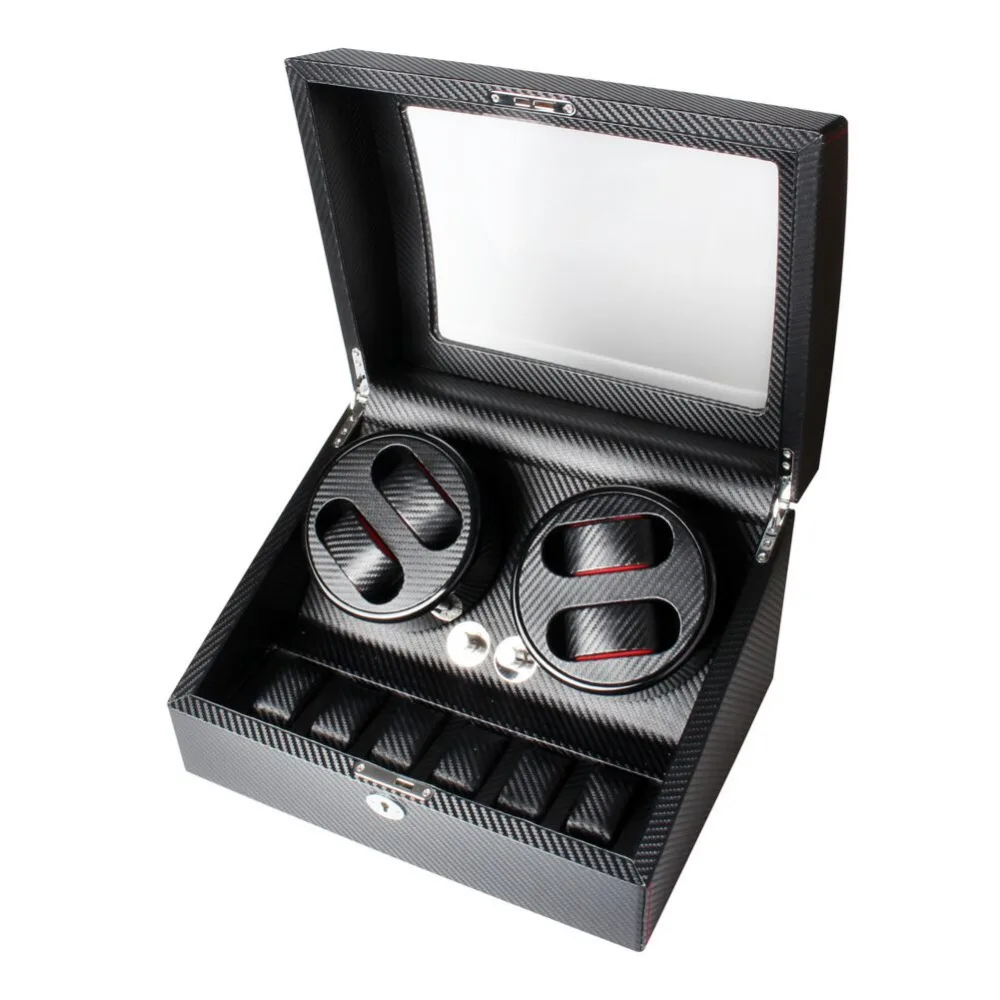 Автоматическая коробка для наматывания часов из черного карбона 4 + 6|automatic watch winder