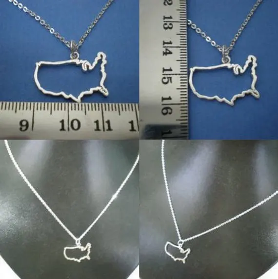 

Outline United States Map Pendant Necklace Geometric USA Silhouette American Country Nation Continent Chain Necklaces
