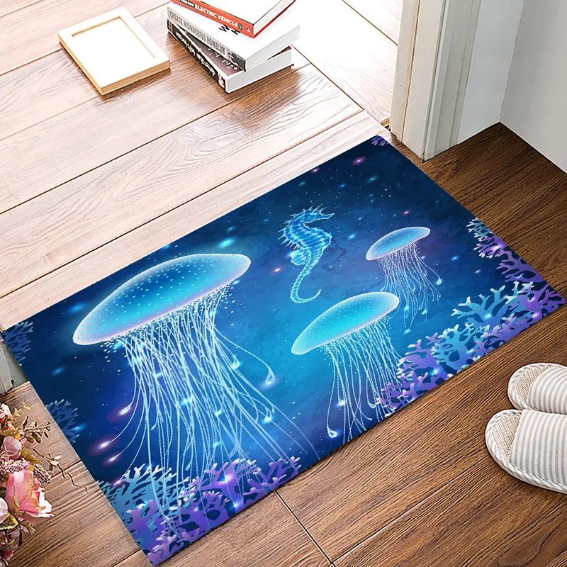 Dear House Doormat Blue Jellyfish Hippocampus Bathroom Mat Outside Waterproof Shoes Scraper Entryway Rug Home | Дом и сад