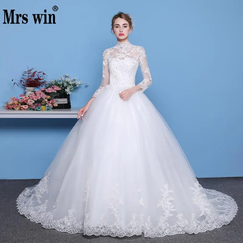 Mrs Win длинный рукав мусульманский свадебные платья роскошное прозрачное