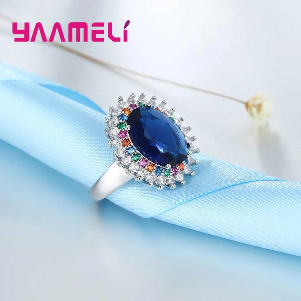 Женские круглые вечерние ЦА из серебра 925 пробы с синим камнем|round ring|blue stonering jewelry |