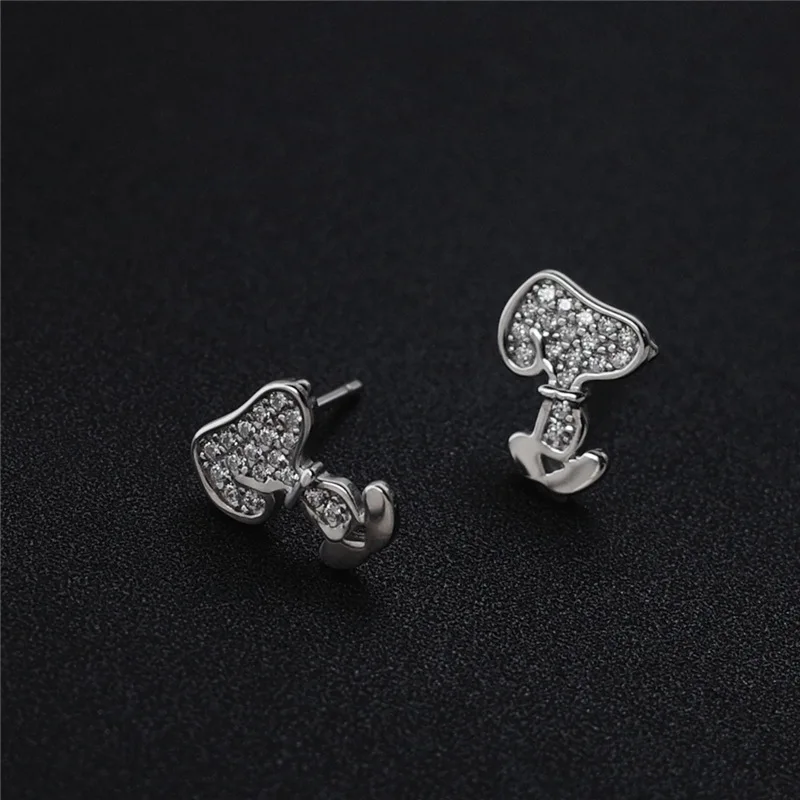 doggy cartoon snooopy full cubic zircon earring 100% 925 Sterling silver Jewelry fashion Hypoallergenic Stud earrings women gift | Украшения