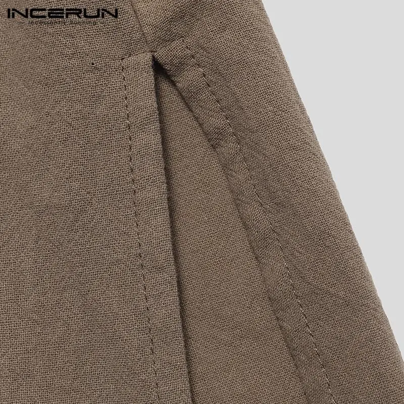 INCERUN, винтажные мужские рубашки с длинным рукавом, хлопковые топы со стоячим воротником, Необычные Длинные рубашки на пуговицах, мужские, костюм, индийская одежда
