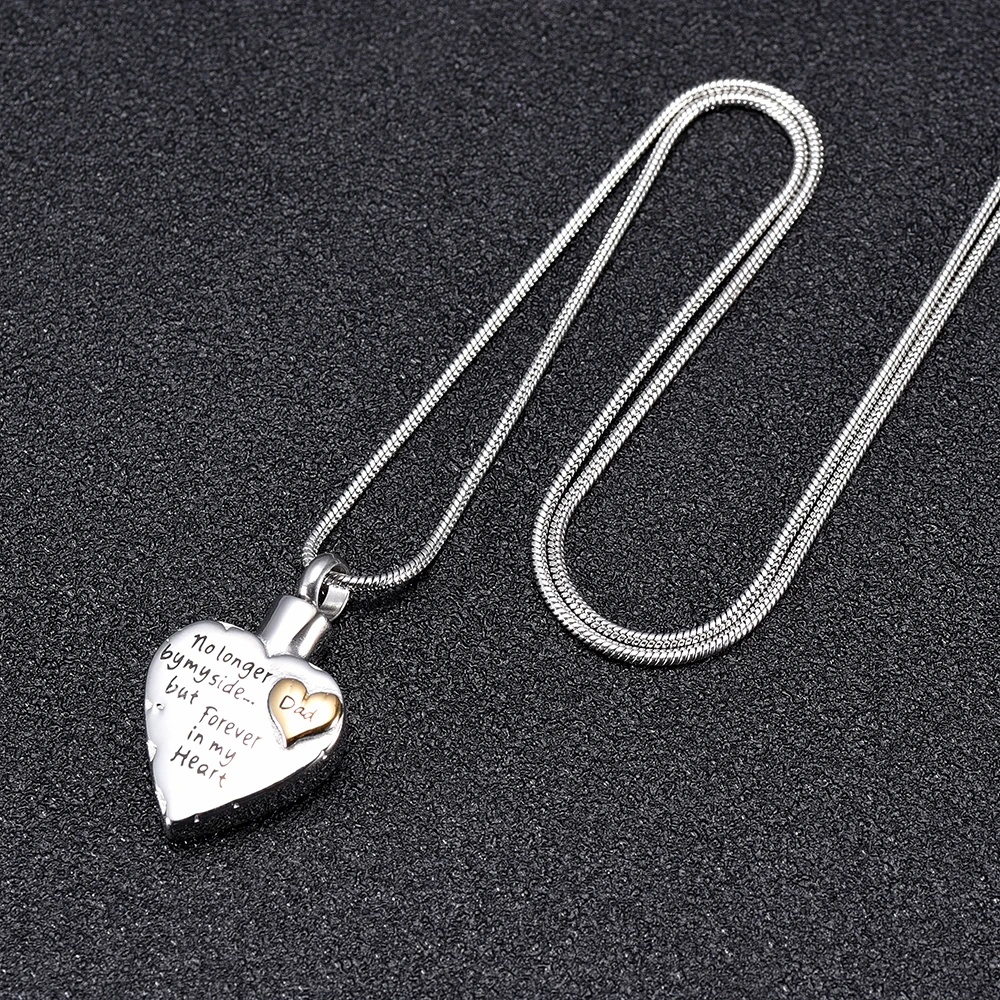 

DJX9980-1 "No longer by my side, but Forever in my Heart" Cremation Jewelry Gold Dad In My Heart Memorial Urn Pendant