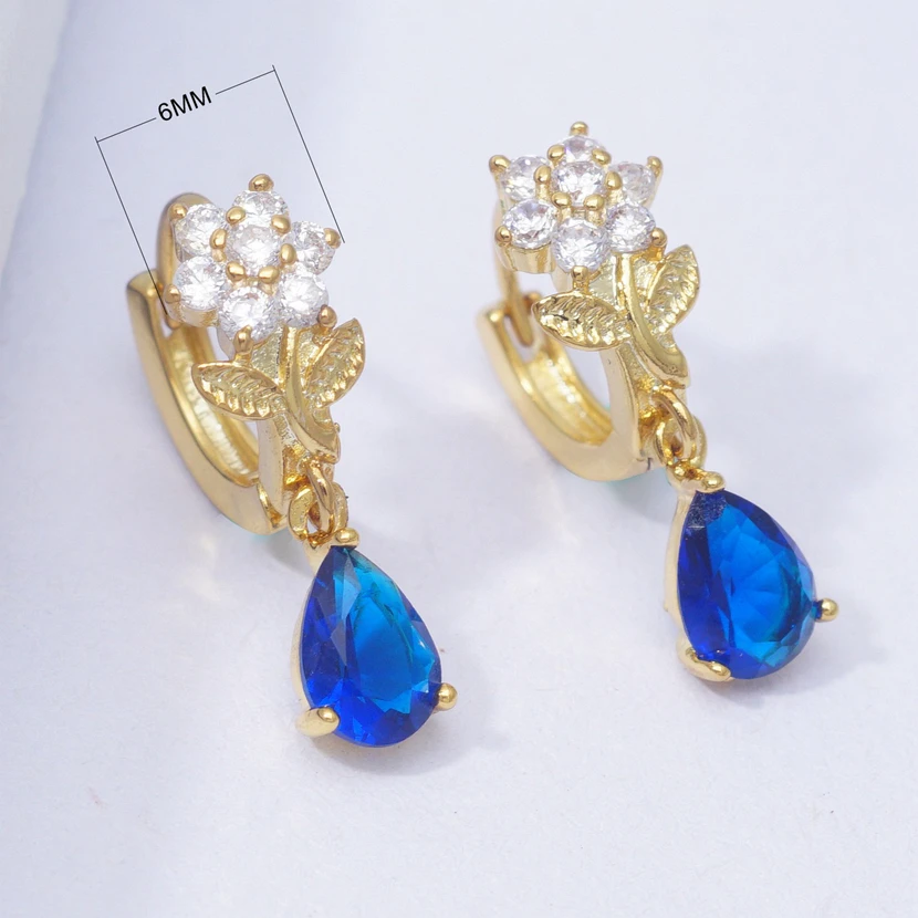 Blue flower gold filled hoop earrings for women crystal zircon fashion jewelry brincos pendientes mujer moda 2019 | Украшения и