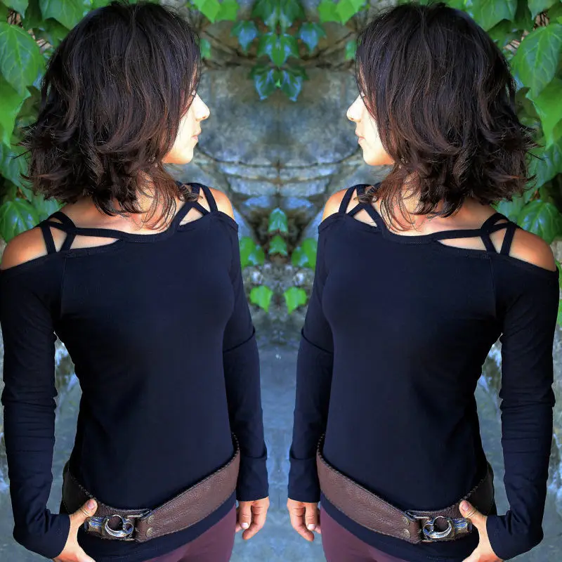 Summer Women Sexy Slash Neck Long Sleeve Solid Color Modal Tops &amp Tees Womens Elegant Hollow out tops t shirts Femininas | Женская