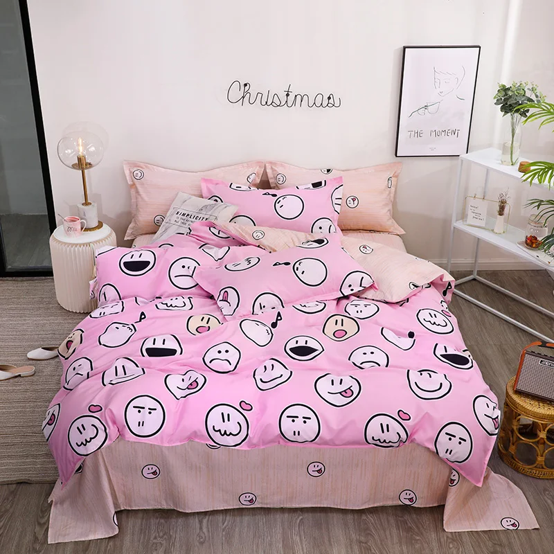 Розовые комплекты постельного белья мультяшное постельное белье двуспальный