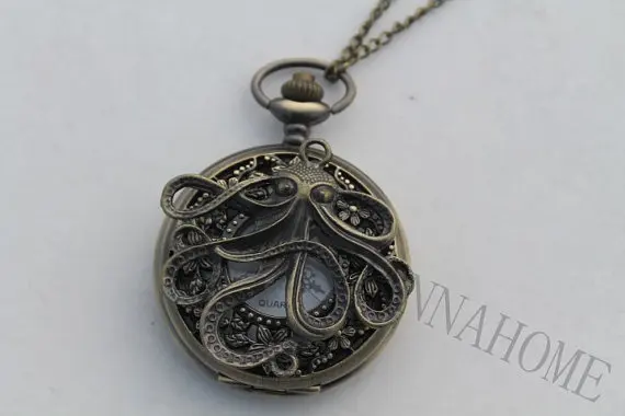 

octopus Pirates of the Caribbean pocket watch bronze mens 45mm big size quartz necklace pendant handmade jewelry womens 2017 hot